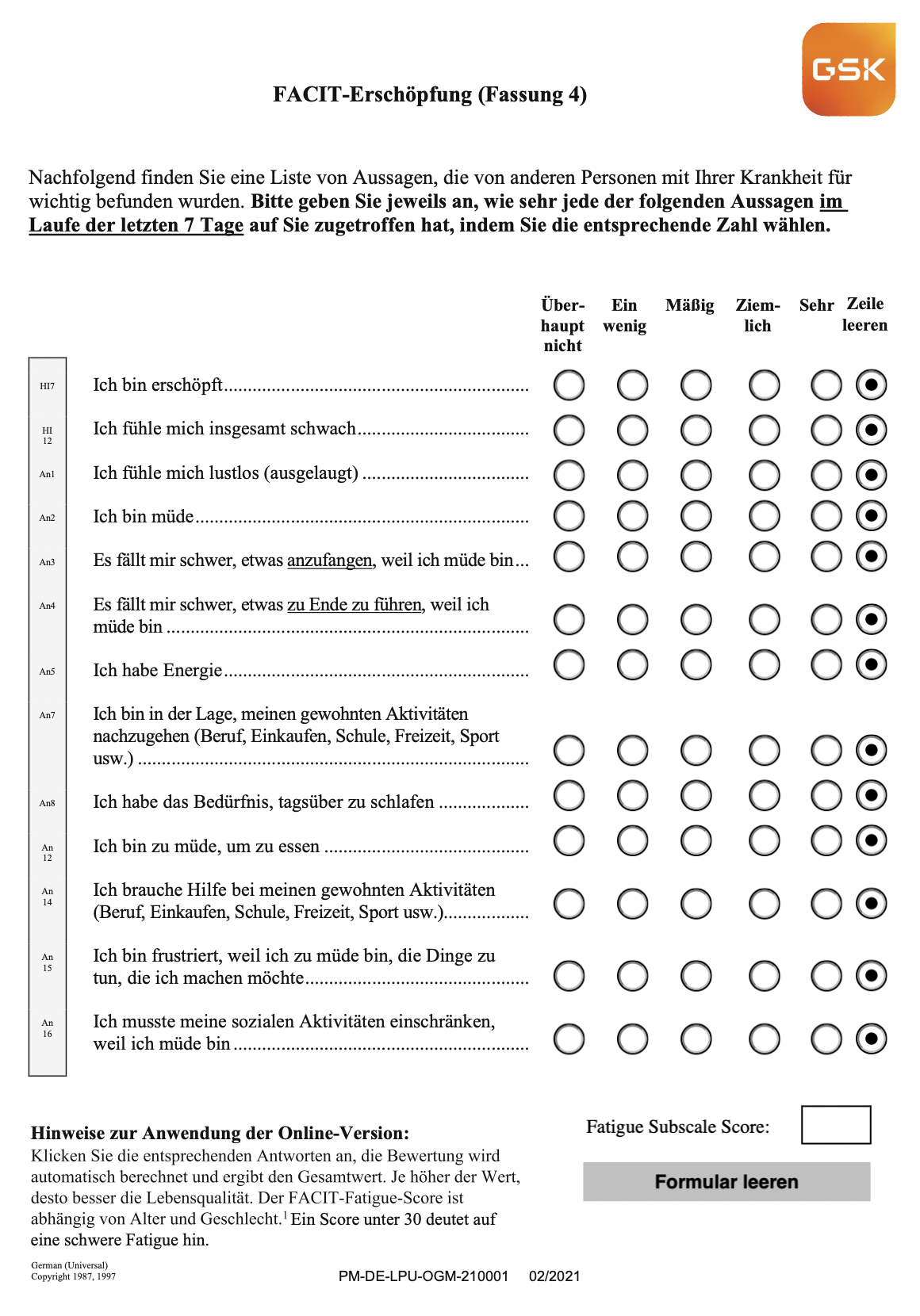 Facit Fatigue Score